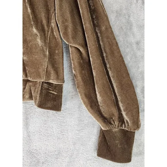 Anna Grace Hoodie Womens Small Gold Brown Retro Soft Velour 1/2 Zip Pullover - Picture 8 of 12